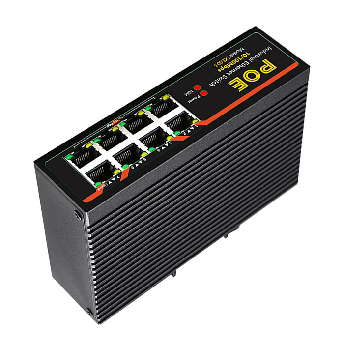 DIEWU-TXE003 8-Port Fast Ethernet Switch, 10 / 100Mbps POE Network Switch, DIN Rail Type Network Adapter, RJ45