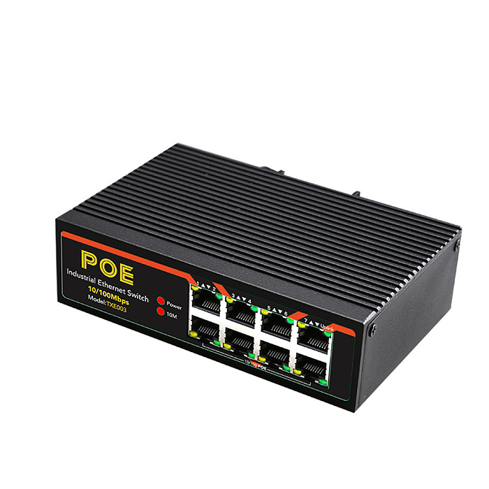 DIEWU-TXE003 8-Port Fast Ethernet Switch, 10 / 100Mbps POE Network Switch, DIN Rail Type Network Adapter, RJ45