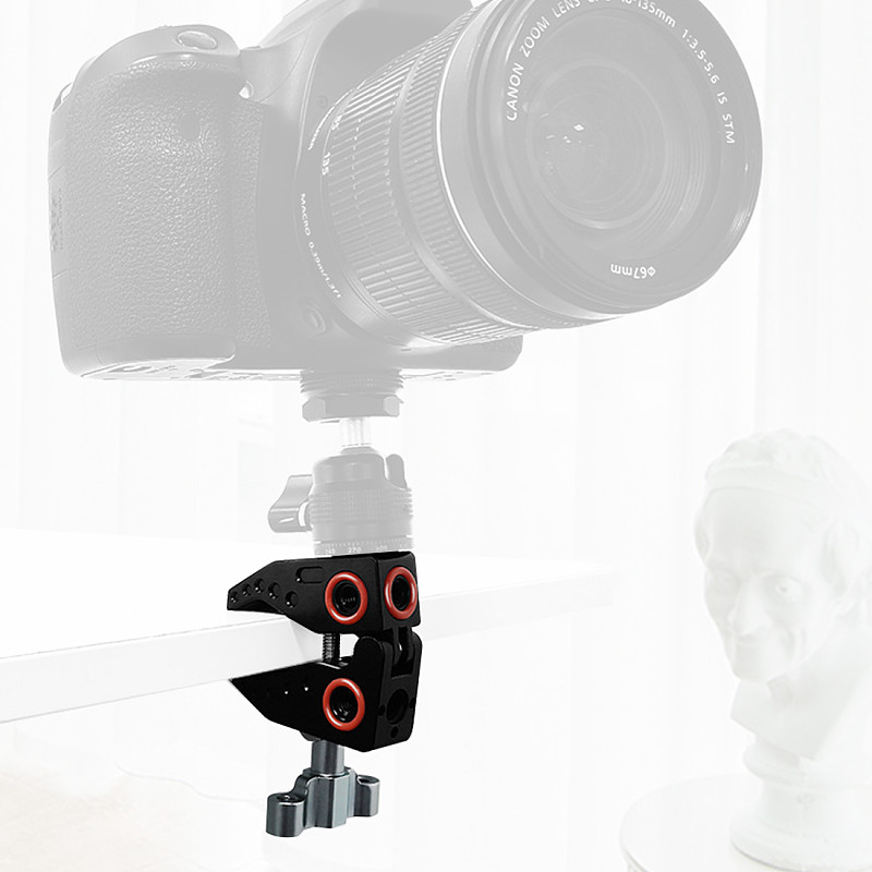 FEICHAO SLR Camera Crab Claw Clip with 1/4 3/8inch Screw Arri Mount Hot Shoe 6-10kg Monitor Stand 50mm Super Clamp Video Light Flash Rig