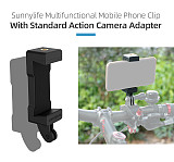 Sunnylife Plastic Multifunctional Mobile Phone Clip 63-102mm Clamp with Universal Action Camera Adapter 1/4inch Screw Hole Mount