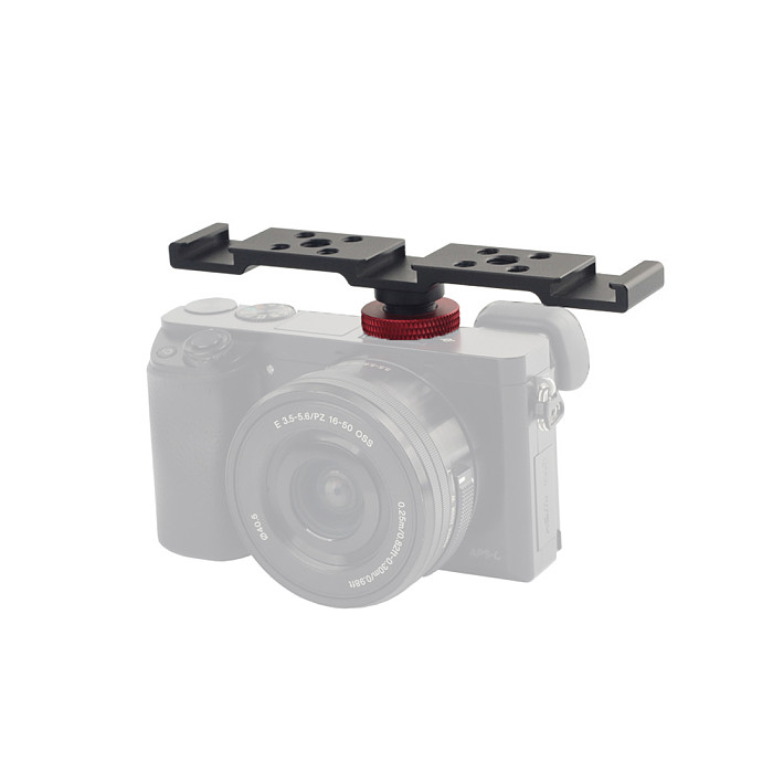 BGNING Triple Cold Shoe Double Hot Shoe Adapter 1/4 3/8 Mount Silder Bar for dSLR Cameras Flash Light Microphone Support Bracket Holder