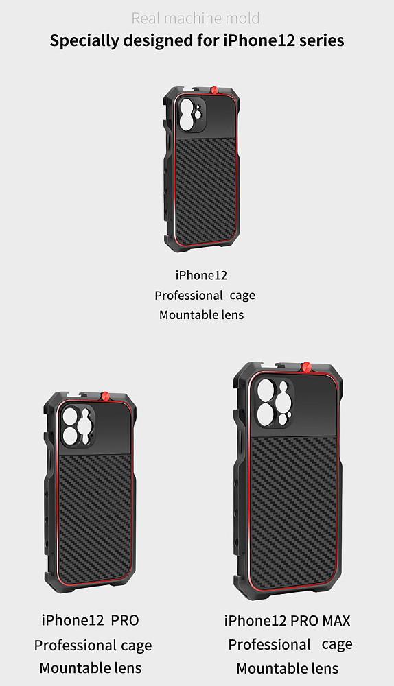 FCLUO Mobile Cage Rig Video Frame Case Cold Shoe Mount CNC for iPhone 12 Pro Max Smartphone Vlog Filmmaking Stabilizer Expansion Kit