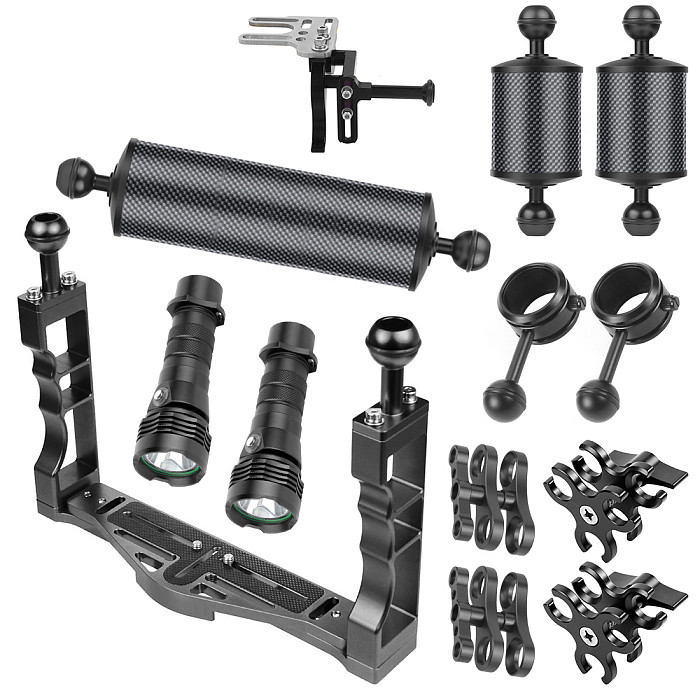 FEICHAO  Aluminum Alloy Diving Dual Handheld Grip Underwater Tray Video Stabilizer Rig for Gopro13 Sony DSLR Camera Photography Accessories
