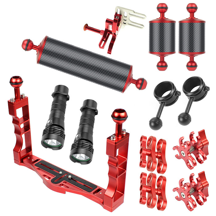FEICHAO  Aluminum Alloy Diving Dual Handheld Grip Underwater Tray Video Stabilizer Rig for Gopro13 Sony DSLR Camera Photography Accessories