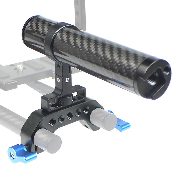 FEICHAO Handle Grip 90° Rotatable 100mm Carbon Fiber with 15mm Rail Dual Rod Clamp for DSLR Camera
