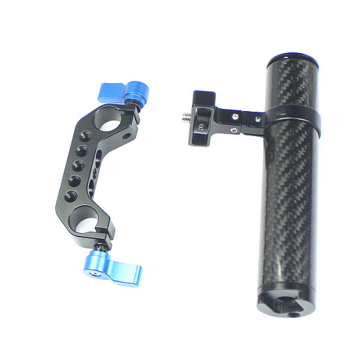 FEICHAO Handle Grip 90° Rotatable 100mm Carbon Fiber with 15mm Rail Dual Rod Clamp for DSLR Camera
