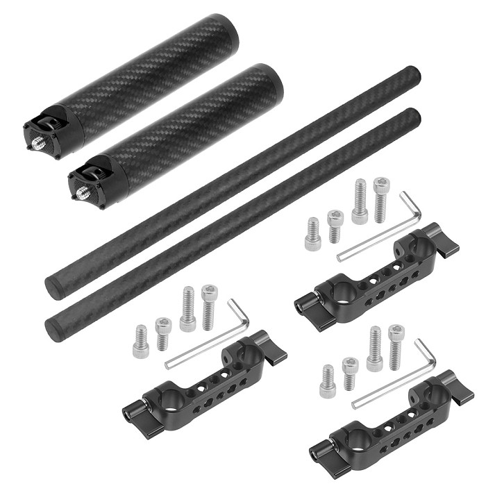 FEICHAO 15mm Rail Dual Rod Clamp Mount with Handle Grip for BMPCC DSLR Camera Rig Cage Baseplate Lens Support Rail Follow Focus System