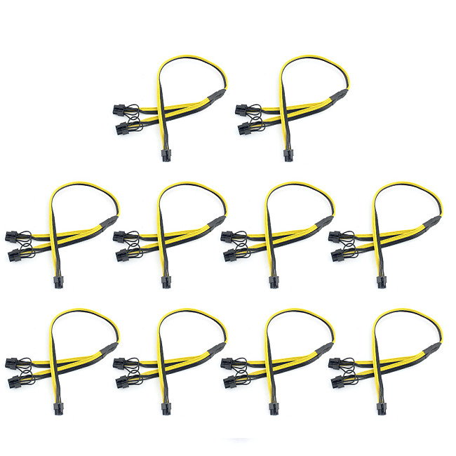 XT-XINTE 10x PCI-E PCIE 6Pin to Dual 8Pin 6+2Pin Adapter Cable Graphics GPU Video Power Cable Module Splitter Wire 16AWG for Miner Mining