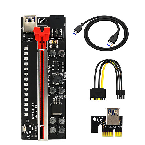 XT-XINTE New Ver12 pro PCIE Riser 1x to 16x Graphic Extension with 3528 colorful flash LED for Bitcoin GPU Mining Powered Riser Adapter Card