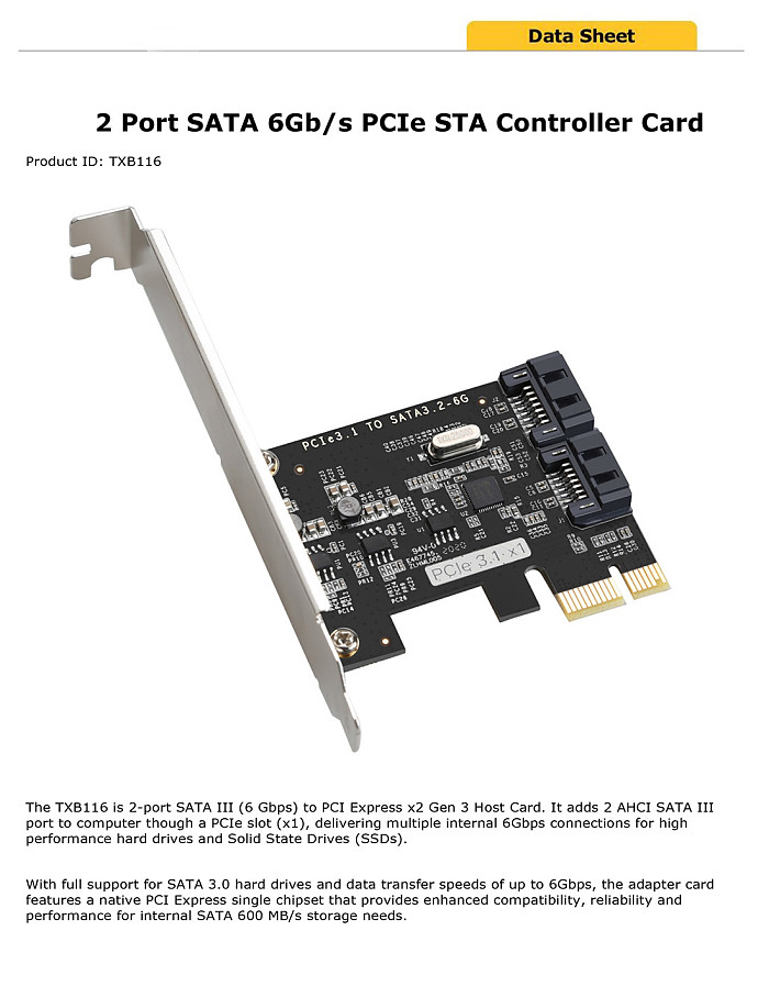 DIEWU Adapter Card PCI-E Adapter Card PCI Express to SATA3.0  2 Port SATA 6Gb/s PCIe STA Controller Card Expansion Controller Card Adapter 