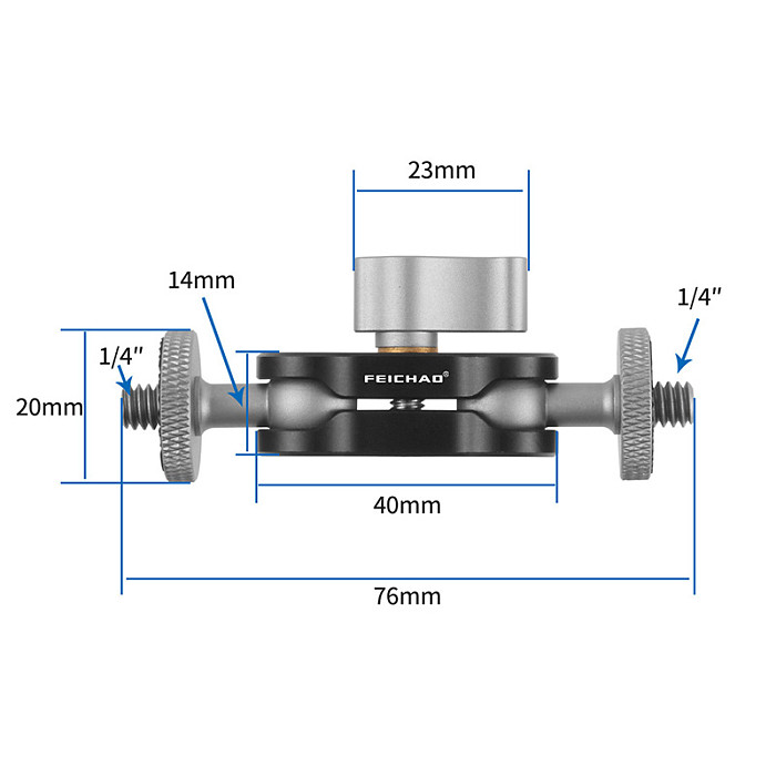 FEICHAO Mini Size Double Ballhead Magic Arm 1/4 inch Screw CNC for SLR Camera Tripod LED Video Light Microphone Field Monitor Load 1.5kg