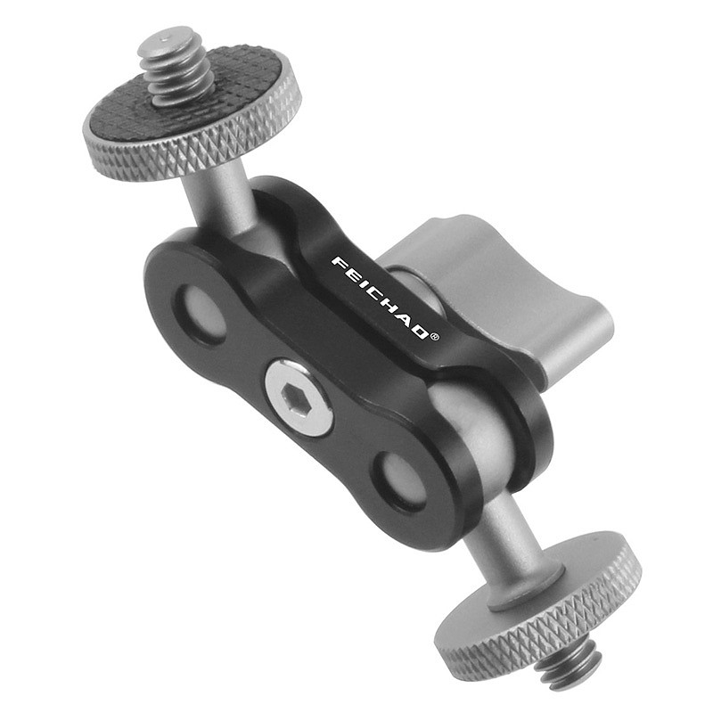 FEICHAO Mini Size Double Ballhead Magic Arm 1/4 inch Screw CNC for SLR Camera Tripod LED Video Light Microphone Field Monitor Load 1.5kg