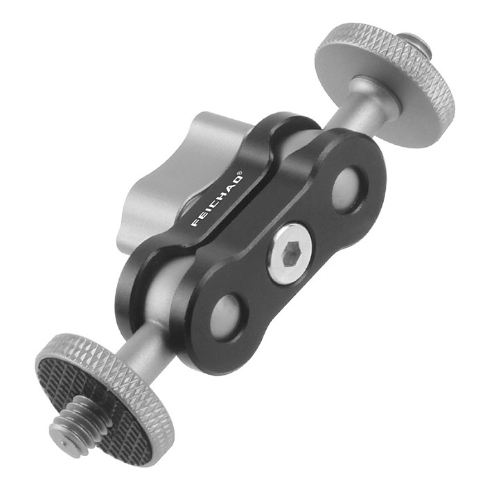 FEICHAO Mini Size Double Ballhead Magic Arm 1/4 inch Screw CNC for SLR Camera Tripod LED Video Light Microphone Field Monitor Load 1.5kg