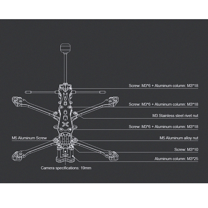 Foxeer Aura 5inch Long Range Drone Frame Kit 210mm Wheelbase T700 Carbon Fiber Digital Simulation Freestyle for 19*19mm FPV Cam