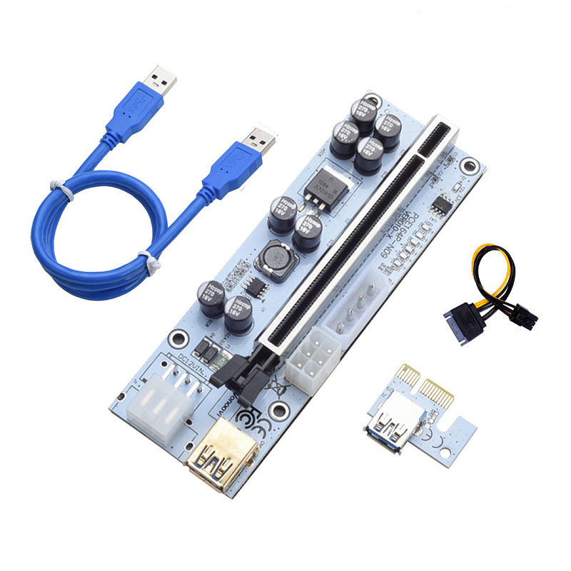 XT-XINTE USB3.0 PCI-E Riser 010X PLUS Express 1X to 16X Extender pcie Riser Adapter Card SATA 15pin to 6pin Power 1 Port