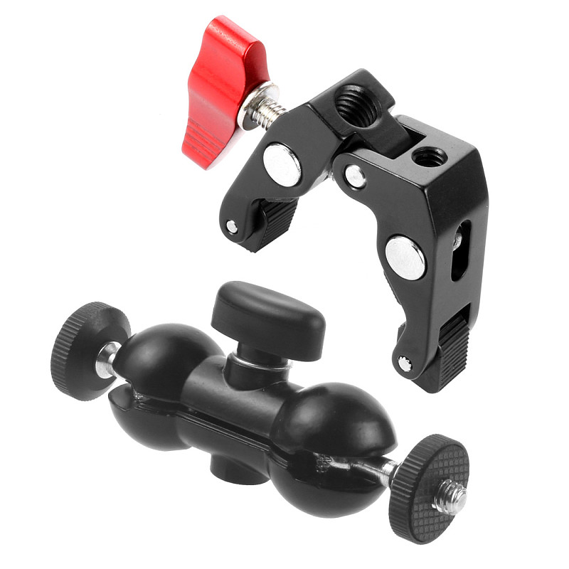 FEICHAO Metal Super Clamp with Double Ball Head Magic Arm Bracket 1/4'' 3/8'' Screw Hole for DSLR Camera Cage Rig Monitor LED Light Mic