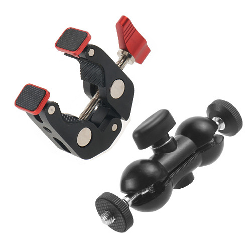 FEICHAO Metal Super Clamp with Double Ball Head Magic Arm Bracket 1/4'' 3/8'' Screw Hole for DSLR Camera Cage Rig Monitor LED Light Mic