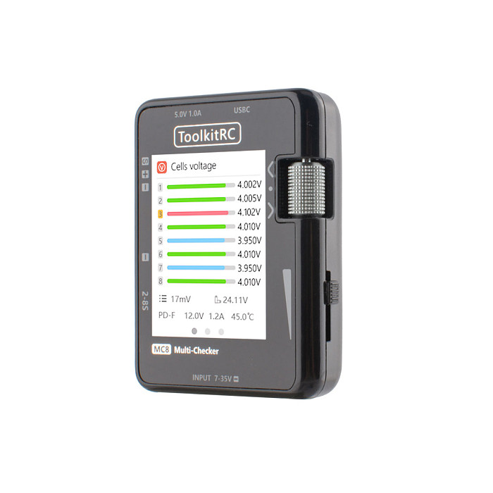 ToolkitRC MC8 Battery Checker LCD Display Digital Battery Capacity Checker Battery Balancer for lipos, ESC Servo Tester Tool
