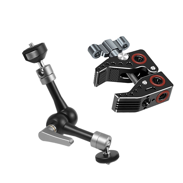 FEICHAO Super Clamp Crab Claw Dual Ball Head Mount Magic Arm 1/4 3/8 Adapter Articulating Friction for Camera Cage Rig Monitor Bracket