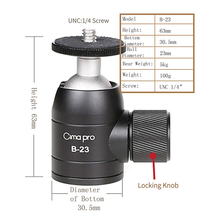 FEICHAO Mini Tripod Ball Head Aluminum Alloy Metal 360 Degree Rotating Tripod BallHead Panoramic Head with 1/4 Screw For DSLR Camera