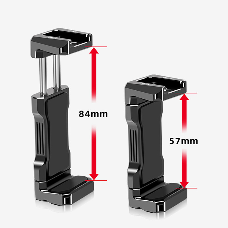 FEICHAO Cold Shoe Phone Clip with 1/4 3/8 Thread Arri Hole Phone Holder For Microphone Fill Light For 57-84mm Smartphone Vlogging Clamp
