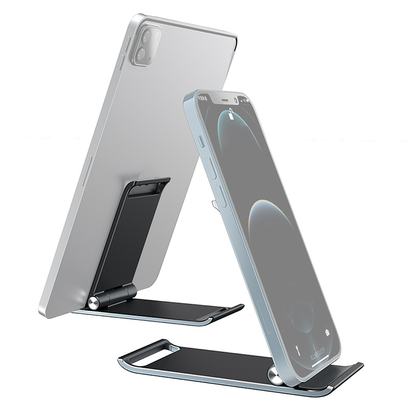 Stepless Gear Adjustable Phone Holder Protable Aluminmu Alloy Lightweight For Mobile Tablet Under 13 Inches Antiskid Strong