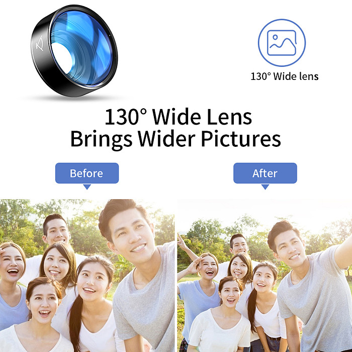 2 in 1 Phone Camera Lens kit 130 Degree Super Wide-angle Lens & 25X Macro Lens HD Camera Lens with Fixing Clip for Smartphones