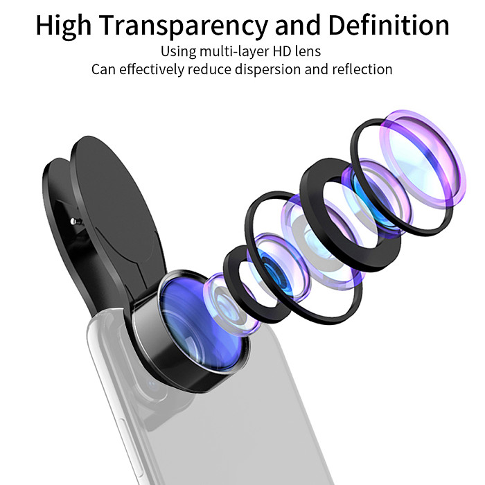 2 in 1 Phone Camera Lens kit 130 Degree Super Wide-angle Lens & 25X Macro Lens HD Camera Lens with Fixing Clip for Smartphones