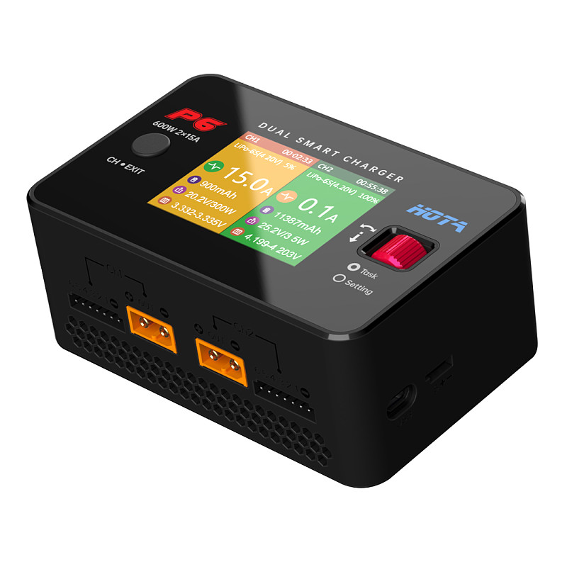 Original HOTA P6 600W 15Ax2 Dual Channel Battery Smart Balance Charger IPS SUNLIGHT SCREEN T240 AC100-240V Type-C Power supply