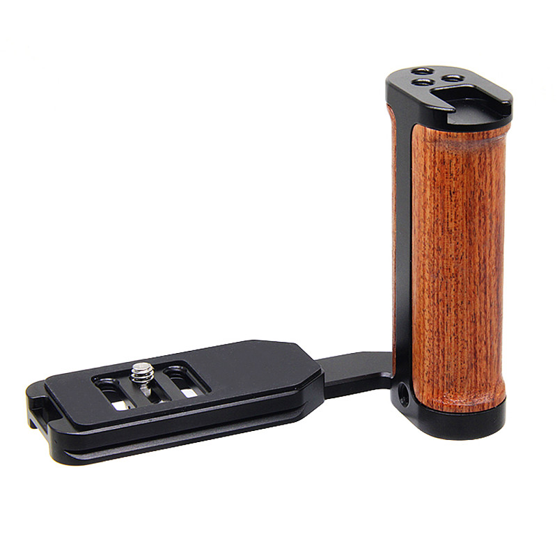 BGNing Universal SLR Left Handle Wooden Grip Vertical Shooting Quick Release Mount Plate for A7C A7R3/M3 ZV-E10 Cameras Cage Rig