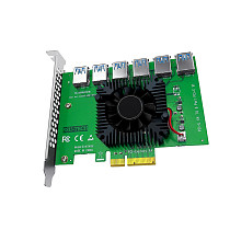 XT-XINTE PCI Express X4 20Gbps 1 to 6 Riser Card PCI-E X1 to PCIe X16 Adapter Card PCIE Slot 4X to 16X USB 3.0 Riser Extender