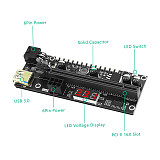 PCIE Riser 1x to 16x Graphic Extension Card with 3.3V digital meter display and 3528 colorful flash LED for Bitcoin GPU Mining Powered Riser Adapter Card 