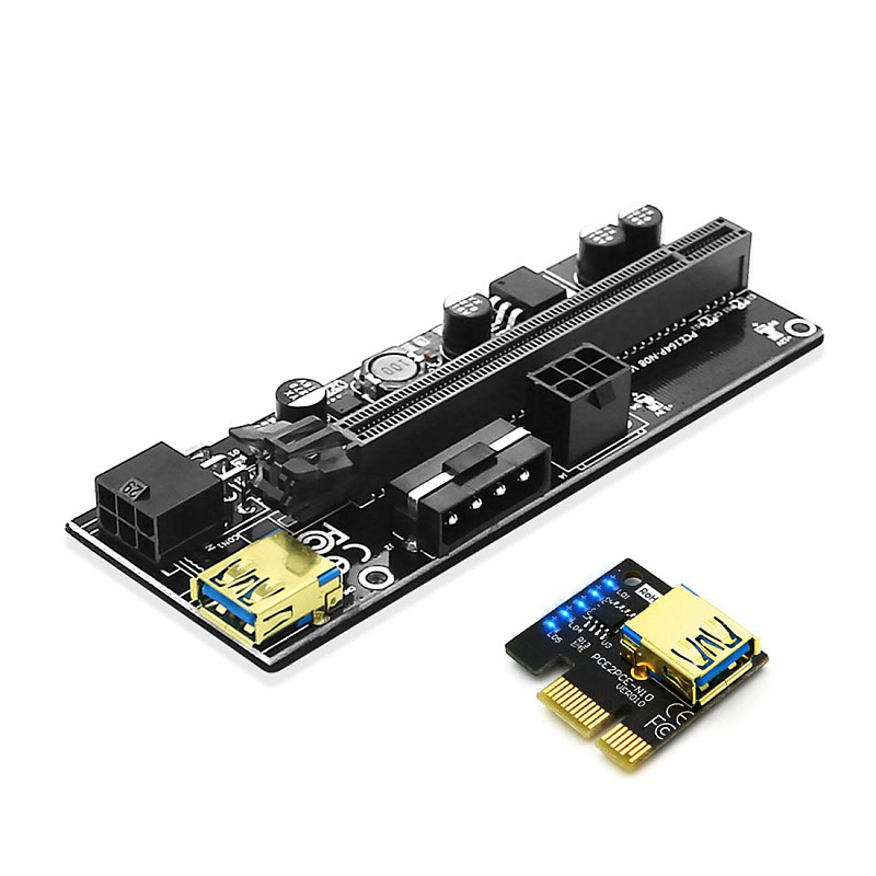 New Version Horizontal Installation 009S Plus PCI-E 1x to 16x Extender Adapter with blue flash LED for BTC Miner
