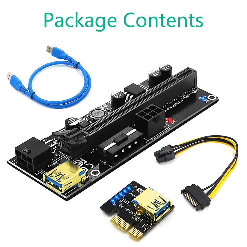 New Version Horizontal Installation 009S Plus PCI-E 1x to 16x Extender Adapter with blue flash LED for BTC Miner