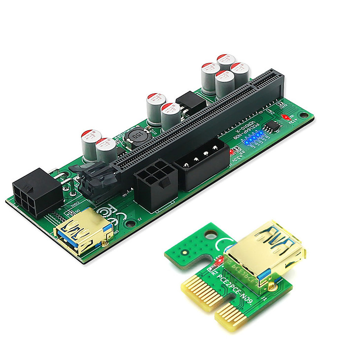 New Version 010-X PCIE Riser 1x to 16x Graphic Extension with flash LED for GPU Mining 