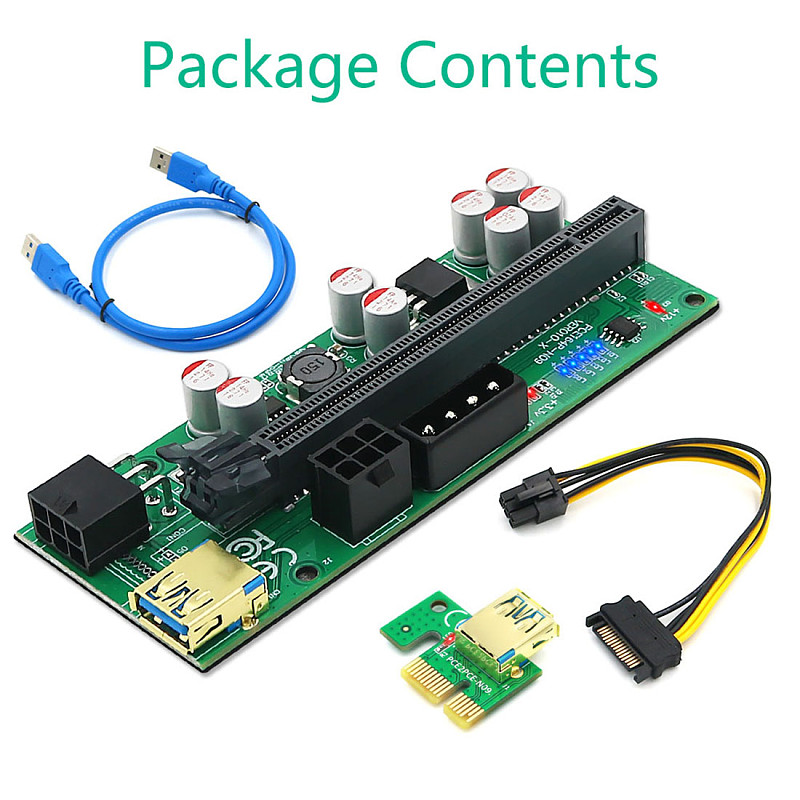 New Version 010-X PCIE Riser 1x to 16x Graphic Extension with flash LED for GPU Mining 