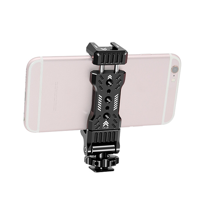 Aluminum Alloy Vlog Shooting Phone Mount Holder DSLR Camera Microphone Tripod Mount Clamp with Cold Shoe Mount for Smartphone