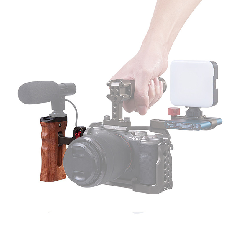 BGNing Universal Wooden Side Handle Grip with 1/4 Screw Cold Shoe Mount SLR DSLR Camera Cage Rig Rail Photography Accessories