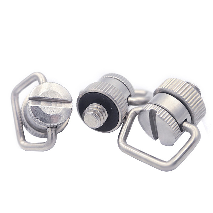 Universal Stainless Steel 1/4-20 Shoulder Strap Screw Knurled Nut Quick Release Adapter 360degree Rotating Ring for DSLR Cameras