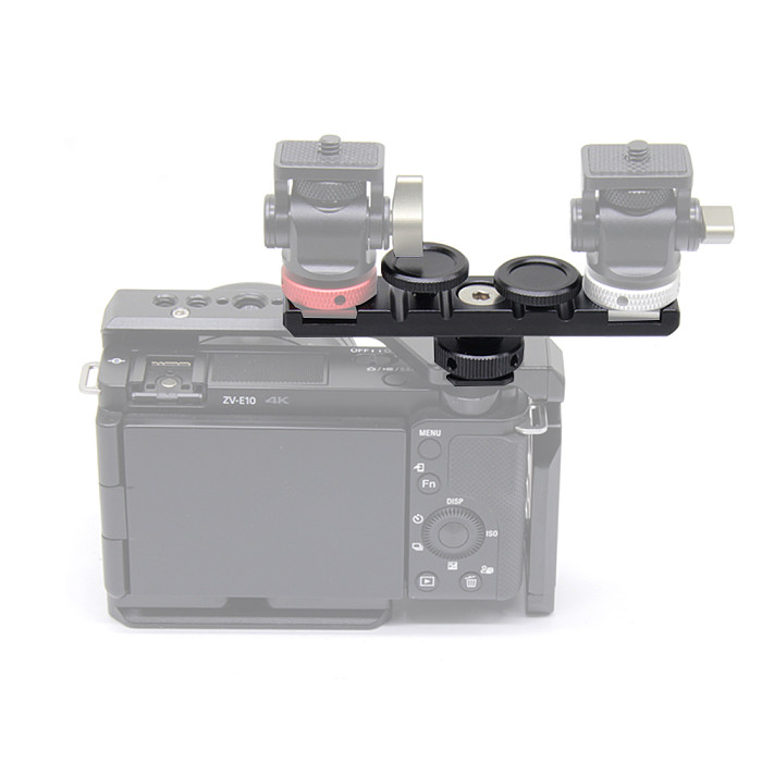 Dual Cold Shoe Extension Bar Hot Shoe Mount Bracket Plate Adapter with Cable Clip for DSLR Camera Cage Rig Microphone Led Light