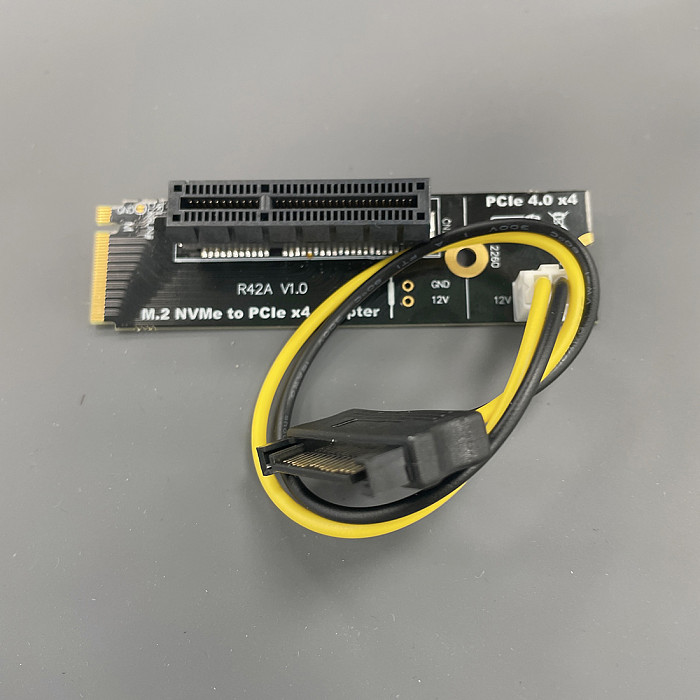 JMT NVMe M2 Key-M to PCI-e 4.0 4X 1X Slot Riser Card with 4 Pin MOLEX Power Cable M.2 2260 2280 SSD Port to PCIE Adapter Converter Multiplier for BTC Miner Mining (R42A)