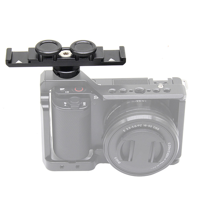 Dual Cold Shoe Extension Bar Hot Shoe Mount Bracket Plate Adapter with Cable Clip for DSLR Camera Cage Rig Microphone Led Light