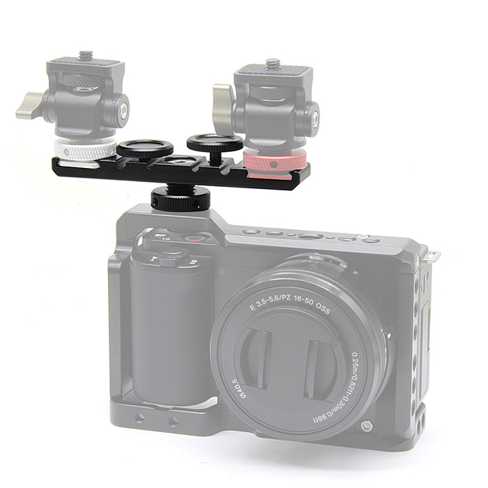 Dual Cold Shoe Extension Bar Hot Shoe Mount Bracket Plate Adapter with Cable Clip for DSLR Camera Cage Rig Microphone Led Light