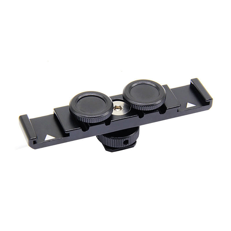 Dual Cold Shoe Extension Bar Hot Shoe Mount Bracket Plate Adapter with Cable Clip for DSLR Camera Cage Rig Microphone Led Light