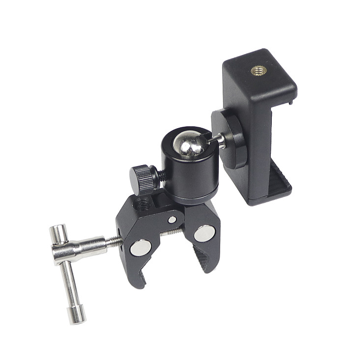 BGNing Super Crab Clamp Pole Clip Mount Holder Support w/ Phone Clip with Tripod Ball Head For Gopro SLR DSLR Camera Photo Video