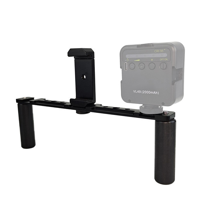 Aluminum Alloy Dual Handheld Phone Gimbal Stabilizer Smartphone Universal with Dual Cold Shoe Mount Video Rig Hand Grip Case