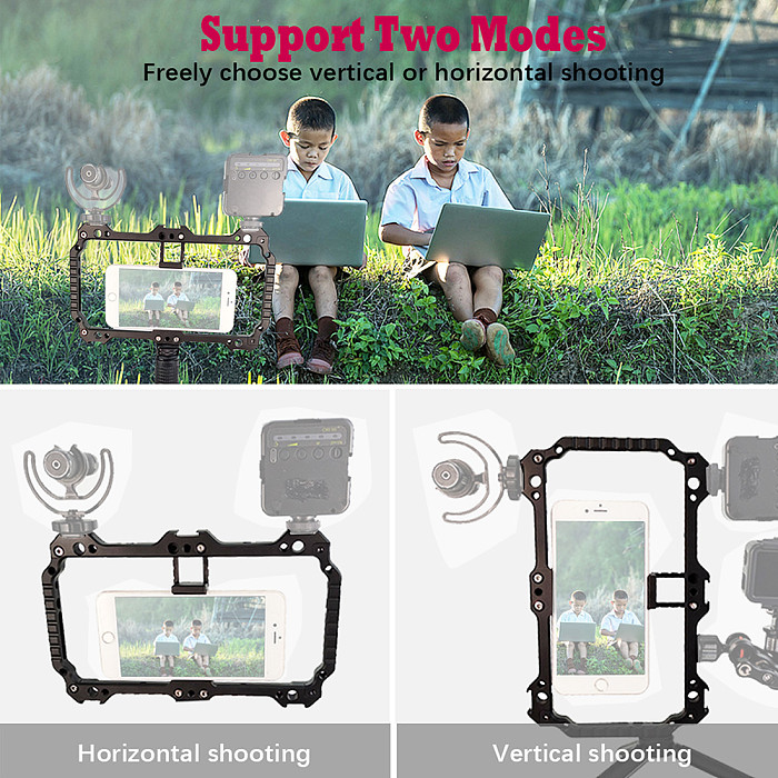 Handheld Smartphone Video Rig Hand Grip Filmmaking Case Phone Video Stabilizer Handheld Tripod Mount for iPhone 13 Huawei