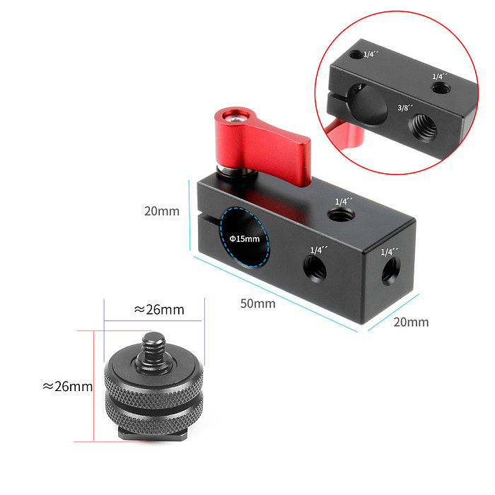 Aluminum Alloy Cold Shoe 15MM Tube Clip Camera Cold Shoe Bracket For 15mm Rail Tube