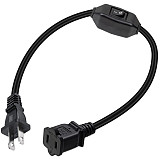 JMT 1FT(0.32M) Nema 1-15P to 1-15R Polarized US AC Power Extension Cable with 12A Switch ETL Listed Male-Female Extension