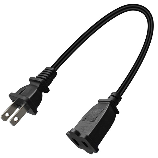 JMT 1FT Nema 1-15P to 1-15R AC Power Extension Cable 2-Prong Non Polarized Male to Female Extension Cord